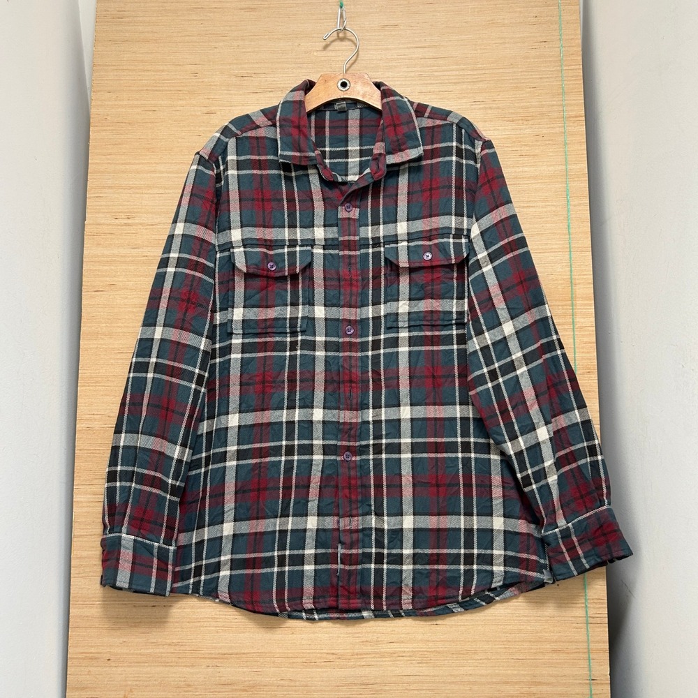 Horny Toad Mens Large Red Green Plaid Flannel Button Down Shirt Long Sleeve L